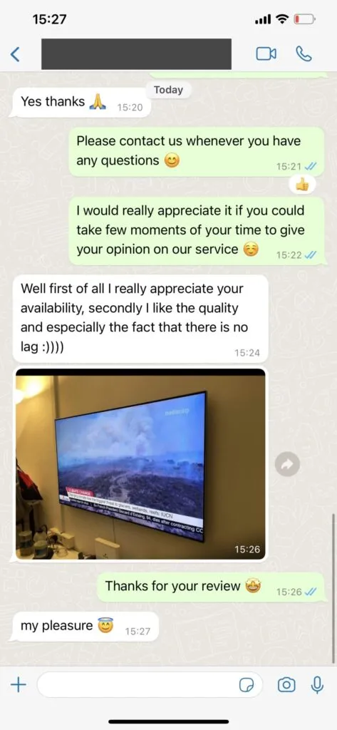 WhatsApp instant IPTV activation link delivery screenshot