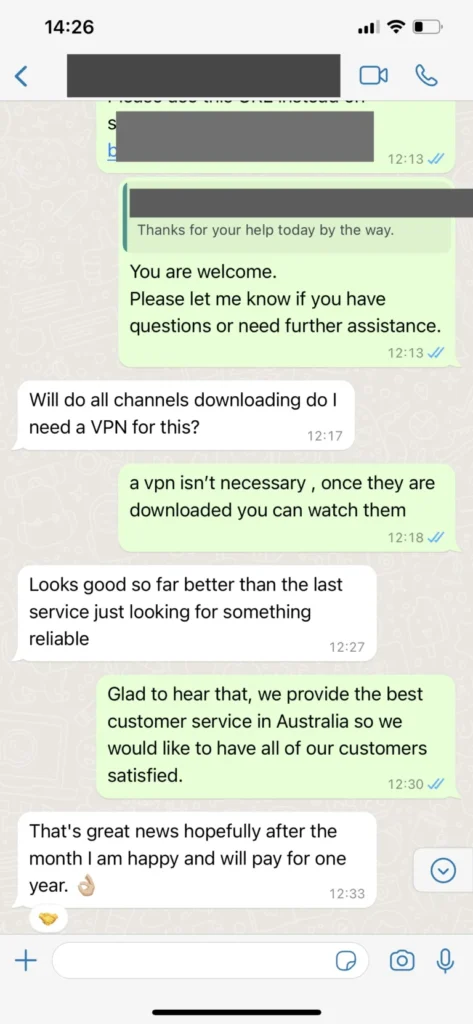 WhatsApp customer renewing Digiso IPTV subscription